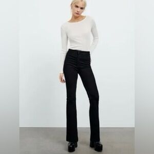 Zara High Waisted Black Denim Skinny Flare Pants NWT Size 10‎